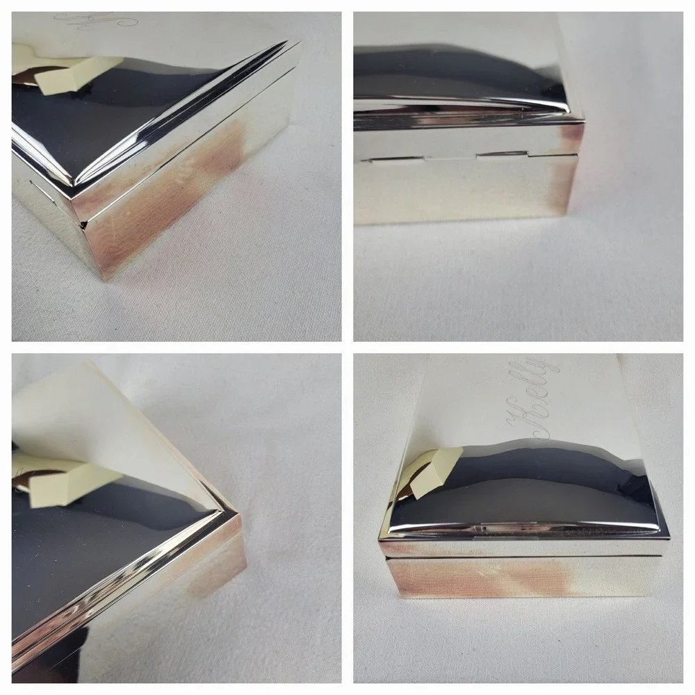 Pottery Barn Silver Tone Monogrammed Kelly Jewelry Box Large Black Velvet Lining